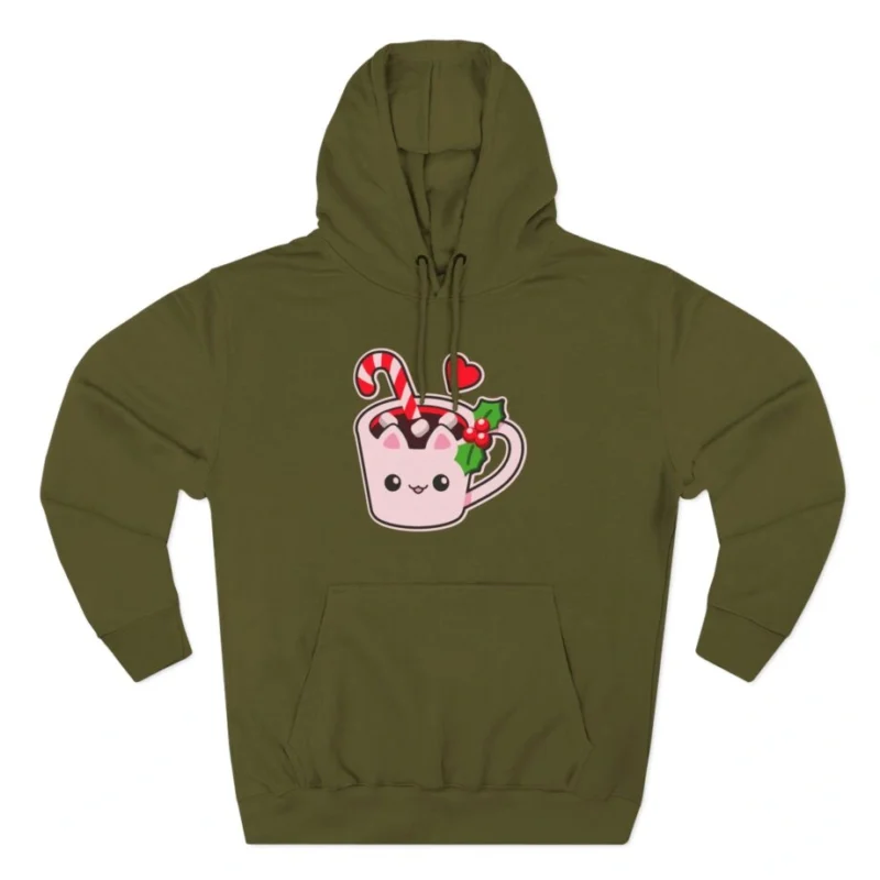Aphmau Cocoa Holiday Three-Panel Fleece Hoodie Army Green