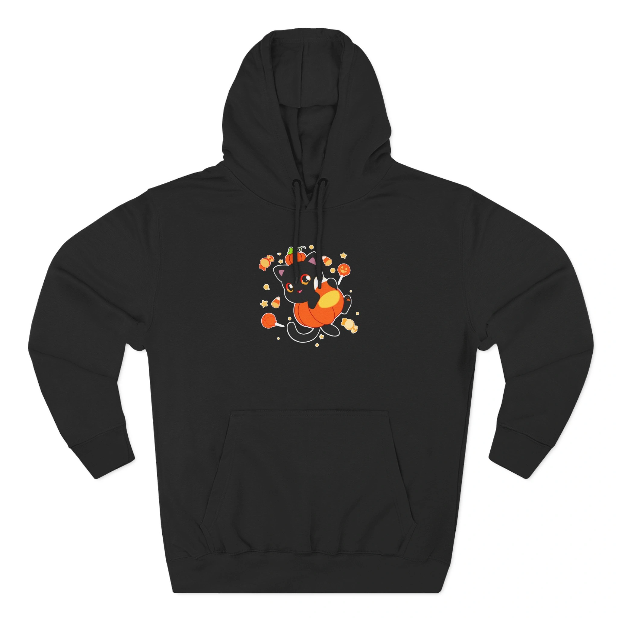 Home Aphmau Pumpkin Cat Three-Panel Fleece Hoodie Black