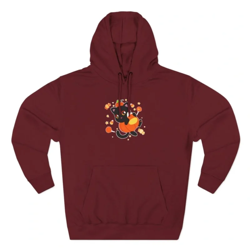 Aphmau Pumpkin Cat Three-Panel Fleece Hoodie Burgundy