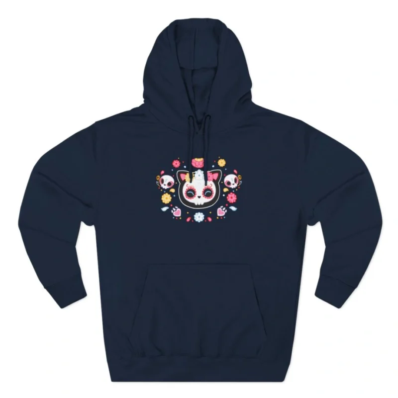 Aphmau Sugar Skull Cat Three-Panel Fleece Hoodie Navy