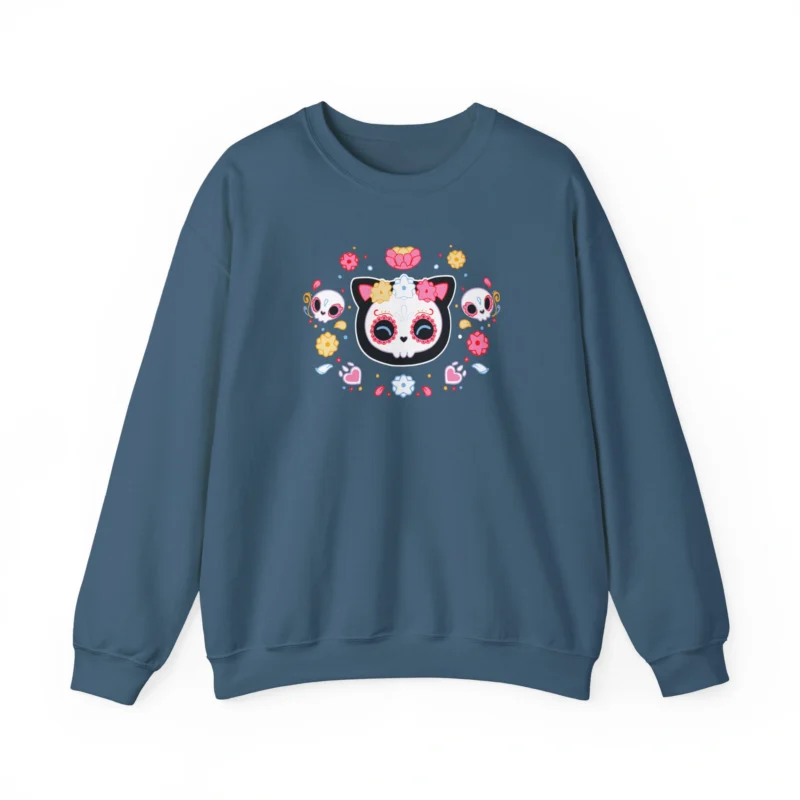 Aphmau Sugar Skull Cat Unisex Heavy Blend Crewneck Sweatshirt Indigo Blue